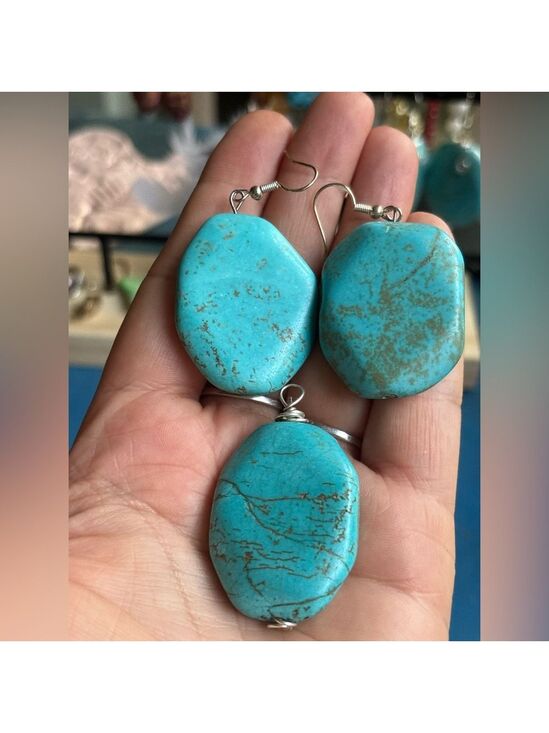 spirit_led_jewelry Jewelry - ARTISAN Hand Crafted Turquoise Colour Magnesite Stone Earrings & Pendant Set